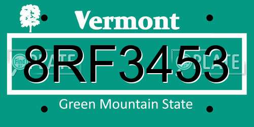 8RF3453 Vermont License Plate