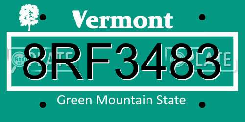 8RF3483 Vermont License Plate