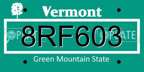 8RF603 Vermont License Plate