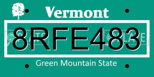 8RFE483 Vermont License Plate