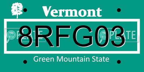 8RFG03 Vermont License Plate