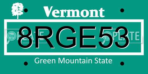 8RGE53 Vermont License Plate