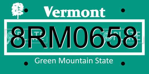 8RM0658 Vermont License Plate