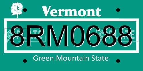 8RM0688 Vermont License Plate