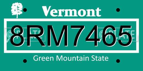 8RM7465 Vermont License Plate