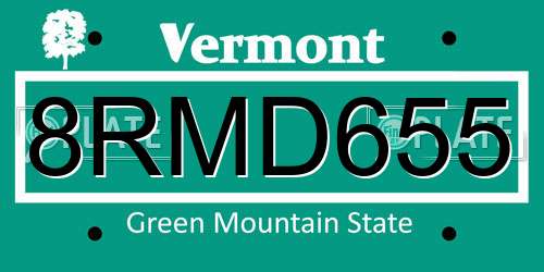 8RMD655 Vermont License Plate