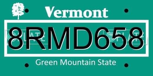 8RMD658 Vermont License Plate