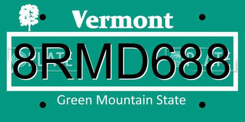 8RMD688 Vermont License Plate