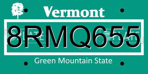 8RMQ655 Vermont License Plate