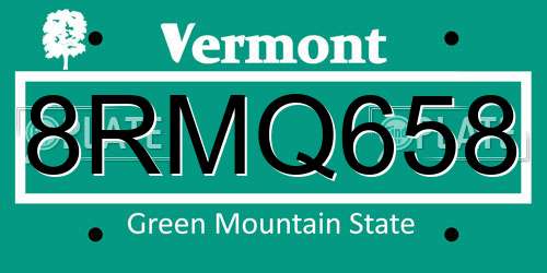8RMQ658 Vermont License Plate