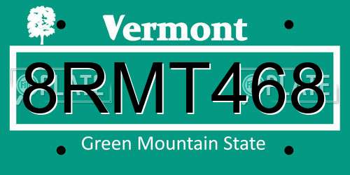 8RMT468 Vermont License Plate