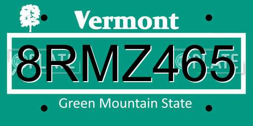 8RMZ465 Vermont License Plate