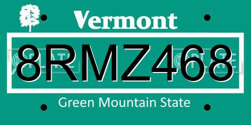 8RMZ468 Vermont License Plate