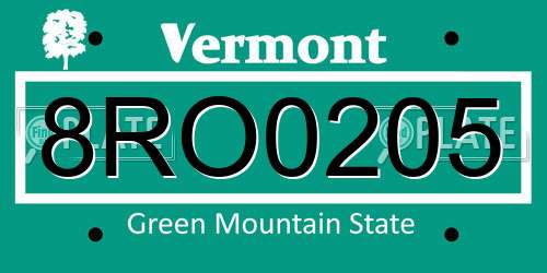 8RO0205 Vermont License Plate