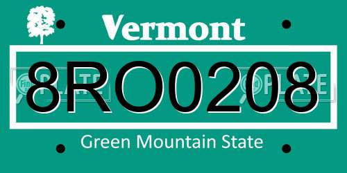 8RO0208 Vermont License Plate