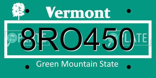 8RO450 Vermont License Plate