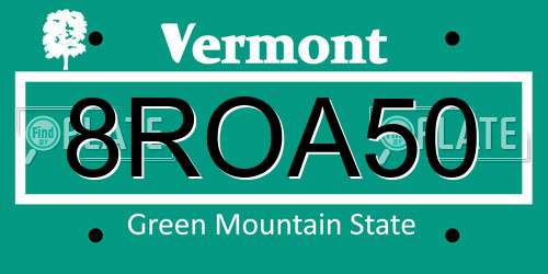8ROA50 Vermont License Plate