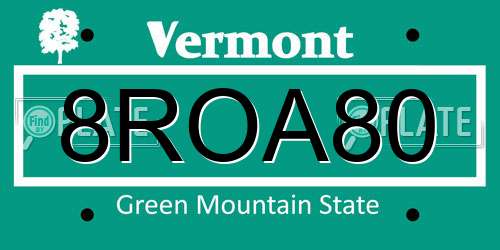 8ROA80 Vermont License Plate