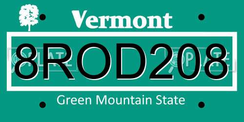 8ROD208 Vermont License Plate