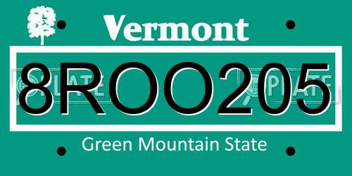 8ROO205 Vermont License Plate