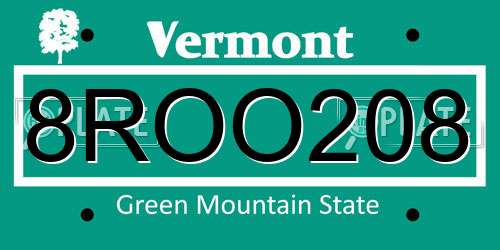 8ROO208 Vermont License Plate
