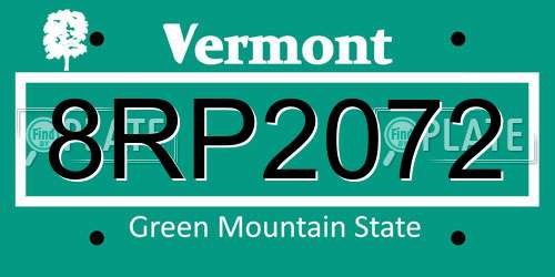 8RP2072 Vermont License Plate