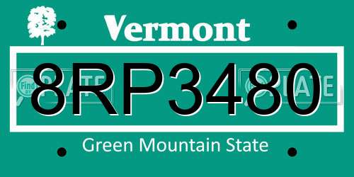 8RP3480 Vermont License Plate