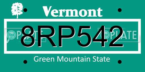 8RP542 Vermont License Plate
