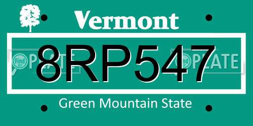 8RP547 Vermont License Plate