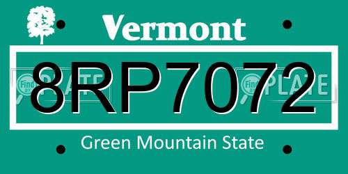 8RP7072 Vermont License Plate