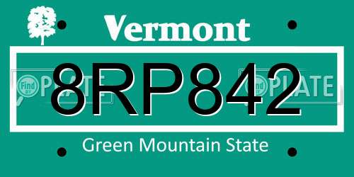 8RP842 Vermont License Plate