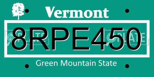 8RPE450 Vermont License Plate
