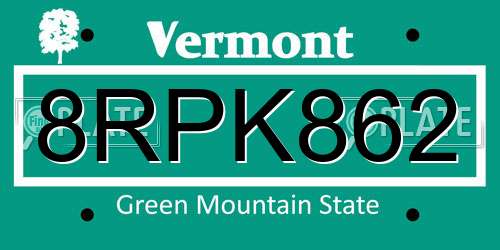8RPK862 Vermont License Plate