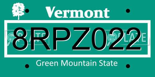 8RPZ022 Vermont License Plate