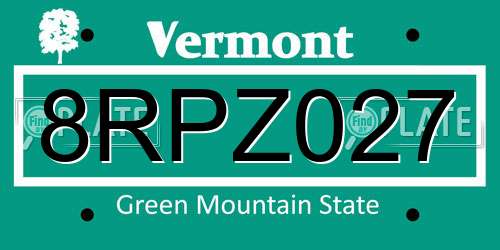8RPZ027 Vermont License Plate