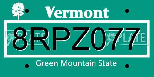 8RPZ077 Vermont License Plate