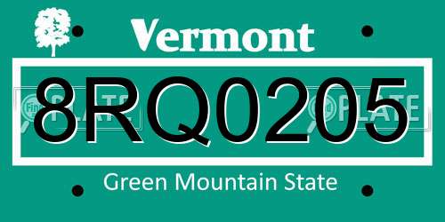 8RQ0205 Vermont License Plate