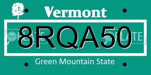 8RQA50 Vermont License Plate