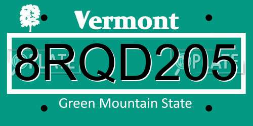 8RQD205 Vermont License Plate