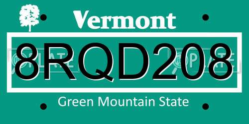 8RQD208 Vermont License Plate