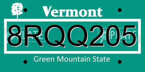 8RQQ205 Vermont License Plate