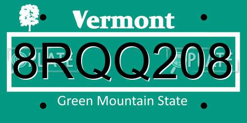 8RQQ208 Vermont License Plate