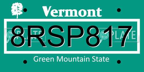 8RSP817 Vermont License Plate