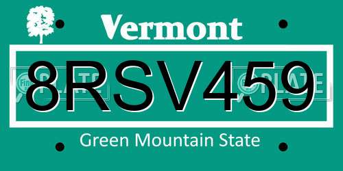 8RSV459 Vermont License Plate