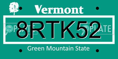 8RTK52 Vermont License Plate