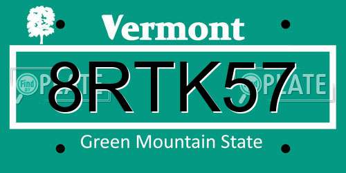 8RTK57 Vermont License Plate
