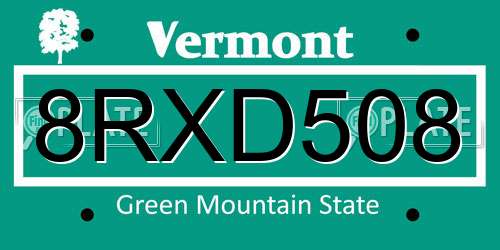 8RXD508 Vermont License Plate