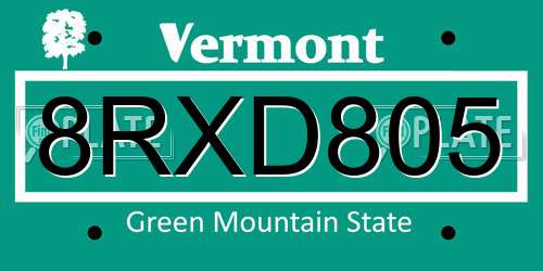8RXD805 Vermont License Plate