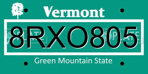 8RXO805 Vermont License Plate