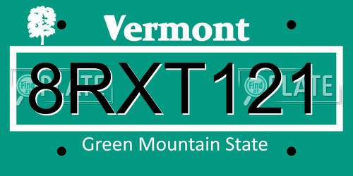 8RXT121 Vermont License Plate